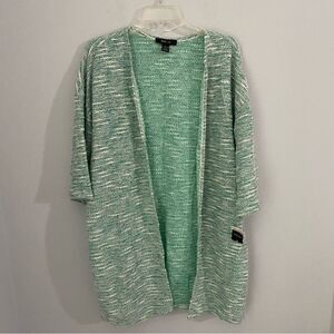 Style & Co Women’s Tweed Green Open Front 3/4 Sleeve Duster Cardigan L